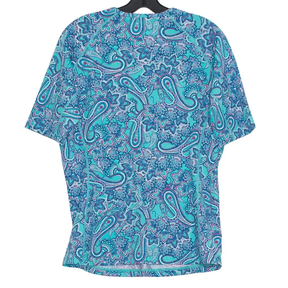 Coolibar Swim Top Y2K Boho Coastal Grandma Beachy UPF 50+ Paisley Blue Large